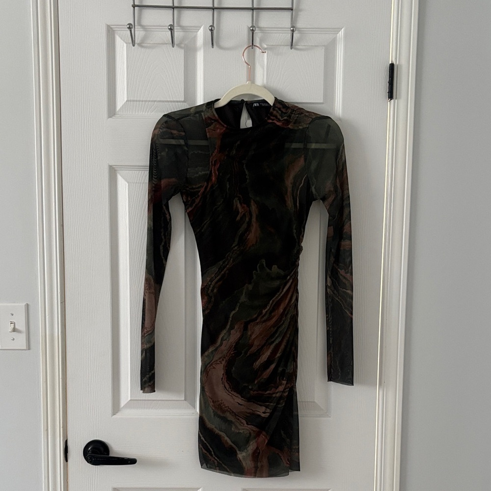 Zara Mesh Tulle patterned dress XS